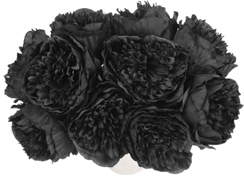 QUARKZMAN Teste di Fiori Artificiali, Piante di Foglie di Peonia in Seta, Fiori Finti di Ortensia Nera per Creazioni Fai-Da-Te, Matrimoni e Decorazioni per Feste, Confezione da 10