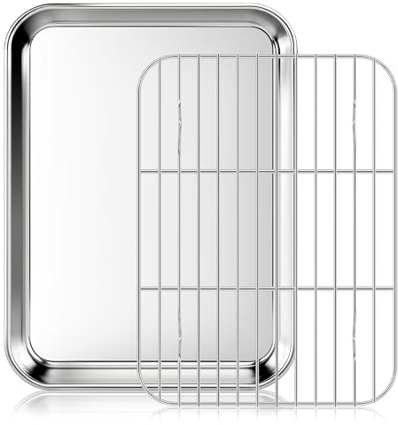 Fire More Backblech mit Gitter, 23.5 x 17.5 x 2.5 cm Edelstahl Ofenblech, Backbleche für Backofen Braten Servieren