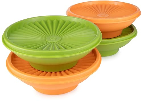 Tupperware Lot de 2 bols à salade 400 ml orange + 2 bols à salade vert de 400 ml (avec porte-clés)