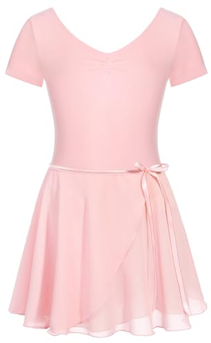 FONLAM Ballettkleid Ballettkleidung Turnanzug Mädchen Kurzarm Tanzkleid Balletttrikot Ballettrock Ballettanzug Kinder (3-4 Jahre, Rosa)