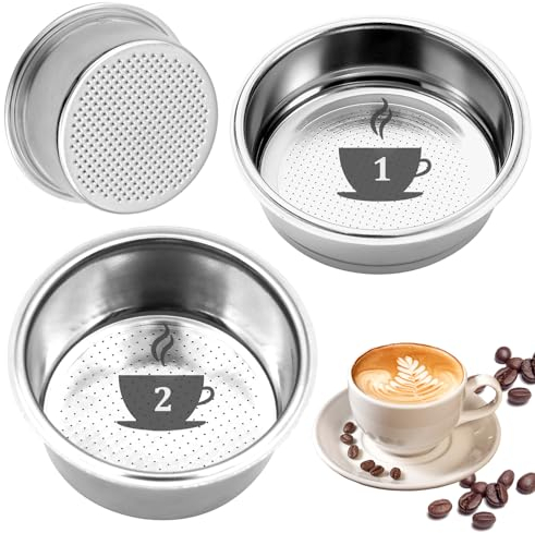 Scettar 2 Piezas 51mm 1 y 2 Tazas Filtro de Café de Acero Inoxidable sin Presión Filtros Cafetera Especial Espresso Cesta de Filtro de Café Compatibles con Cafeteras Cecotec Ufesa Breville