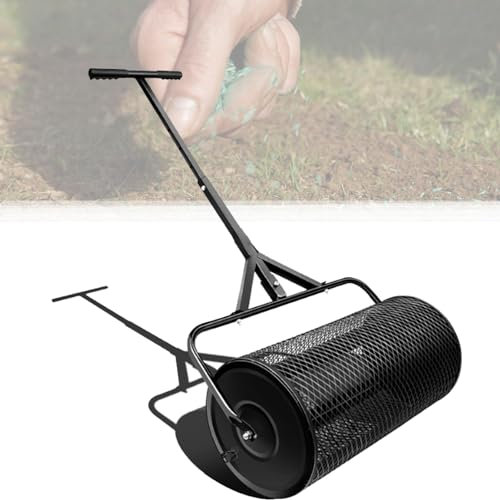 Épandeur de compost, rouleau à gazon, épandeur de jardin avec loquets latéraux améliorés, épandeur à mailles métalliques avec revêtement en poudre durable pour fumier, terre végétale,Green