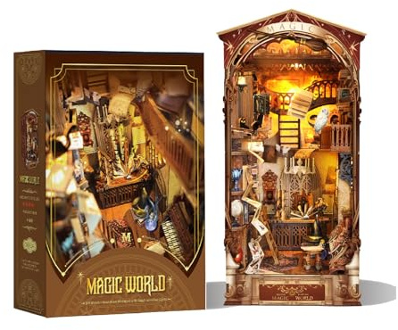 3D Wooden Puzzle for Adults Fantasy Book Nook Bookbook Architecture Kit Desktop Decoration Model Toy Birthday Gift (Magic World)