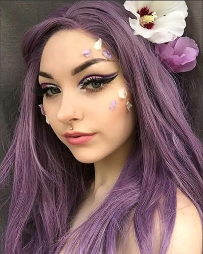 Xiweiya Wigs Purple Wig Synthetic Purple Lace Front Wig For Women Long Wavy Wigs Heat Resistant Fiber Long Cosplay