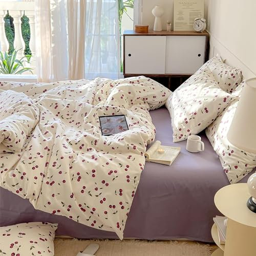 Sedefen Housse de Couette 200x200 cm Violet Blanc Cerise Ado Adultes Parure de Lit 2 Personnes avec Fermeture Éclair Filles Housse Couette en Microfibre avec 2 Taies d'oreiller 65x65 cm