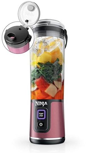 Ninja Blast Portable Blender, Cordless, 18oz. Vessel, Personal Blender For-Shakes and Smoothies, BPA Free, Leakproof-Lid and Sip Spout, USB-C Rechargeable, Dishwasher Safe, Metallic Cherry, BC151RD
