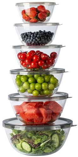 COOK WITH COLOR 12 Pc Glass Mixing Bowl Set with Lids – Borosilicate Glass Nesting Bowls for Cooking, Baking and Meal Prep, Gray