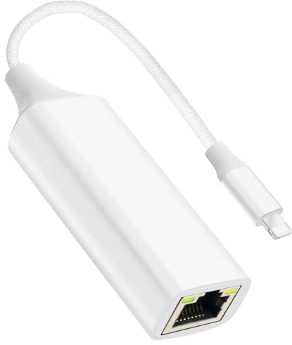 Junsky [MFi-zertifiziert] Lightning-auf-Ethernet-Adapter, 100 Mbps Lightning auf RJ45 Ethernet-LAN-Netzwerkadapter, kompatibel mit iPhone 14/13/12/11/i-Pad/i-Pod, Plug-and-Play (nicht POE)