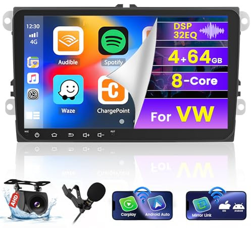 [8 Core 4G+64G] Hikity Car Radio per VW Golf 5 V Golf 6 EOS Passat Polo Wireless Carplay Android Auto Android 13 Autoradio 9 Pollici Stereo Auto con GPS 32EQ WIFI Bluetooth MIC Telecamera Posteriore