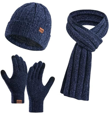 Mütze Damen Herren, Beanie Weich Elegant Wintermütze Winter Warme Strickmützen Festival Classic Strickmütze Outdoor Elastizität Mit Schal Und Handschuhe Fischermütze 3-Teiliges Set Babymütze Haube