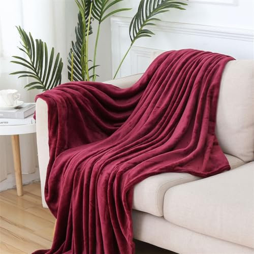 DOTBUY-SHOP Dicke Bonbonfarbe Flanell Decken, Flauschig Kuscheldecke,Weich und Bequem Fleecedecke- Sofadecke, Winterliche Wärme Decke, Kuscheldecke für Sofas Betten Reisen (100x140cm,Retro-Rot)