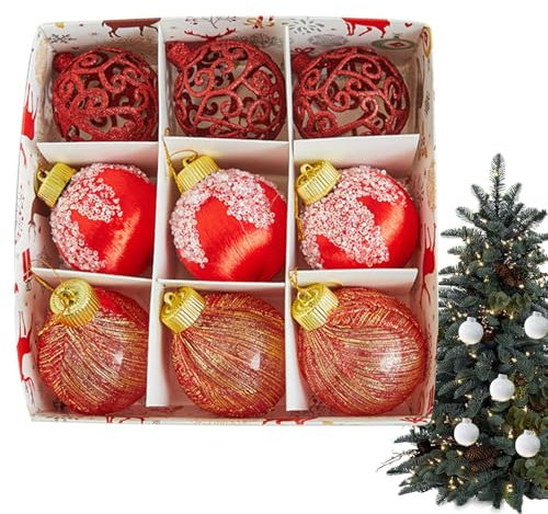 Fukamou Weihnachtskugel-Dekorationsset, Weihnachtskugel-Ornamente - Bruchsichere PVC-Behänge, Baumkugeln, 9-teilige -Weihnachtskugelbox - Elegantes Christbaumkugel-Set, Weihnachtskugel-Anhänger Für