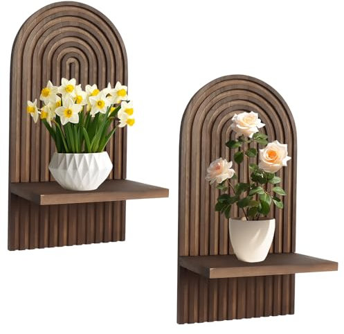 mumisuto 2 Stück Wandregal Holz,Boho Regenbogen Gewölbt Wandregale Schweberegal,Wandhalterung Hängeregale Wanddeko Regal für Wohnzimmer Badezimmer Schlafzimmer Büro Kinderzimmer (Braun)