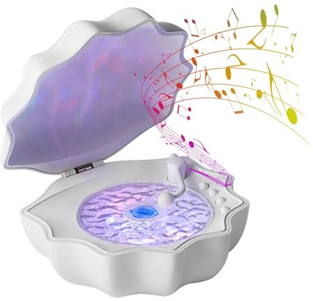Shell Bluetooth Speaker, Ocean Wave Projector Light Retro Portable Speaker, 7 Color Mood Lamps, White Noise, Gift for Home Office Room Desktop Decoration (White)