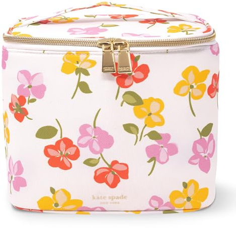 kate spade new york, Insulated Lunch Tote, Small Lunch Cooler, Cute Lunch Bag for Women, Striped Thermal Bag with Double Zipper Close and Carrying Handle (Spring Pansies)