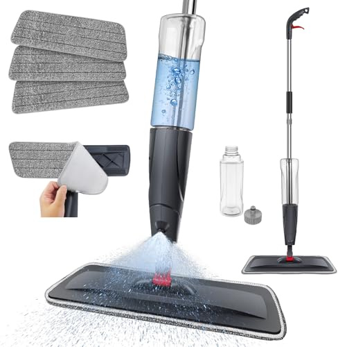 Spray Floor Mops for Cleaning Laminate, 360°Rotatable Wet & Dry Microfiber Laminate Floor Spray Mop with 700ML Refillable Bottles, 3Pcs Replacement Washable Pads, for Kitchen, Home