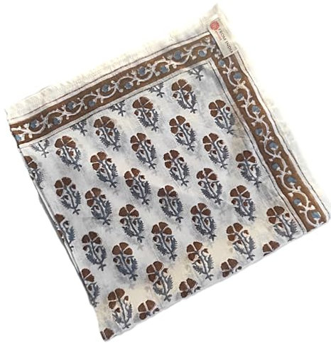 FROM INDIA BOUTIQUE Foulard Bandana carré en voile de coton BENARES, Fleurs marron
