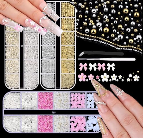 3 Nail Charms Gems Gold Silber Nagel Perlen Nägel Charms Nagelsteine Nails Nagel Steine Steinchen für Glitzersteine Nägel Nailart,Blumen Nagel Charms 3D Rosa Bogen Nail Art Dekoration