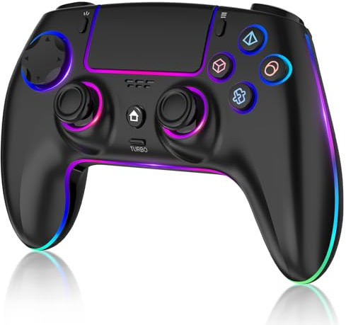 Wireless Pro Controller For PS-5/PC/MAC/iOS/Android/Steam Deck, Gamepad with 7 Variable Color RGB Lights/Hall Effect Joystick/Dual Vibration/Turbo/Programmable/Headset Jack/Touchpad/1500 mAh Battery