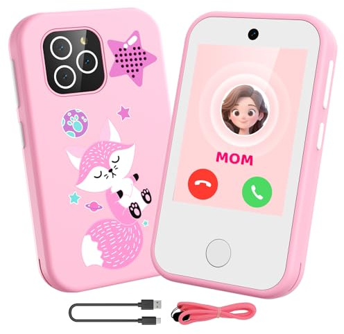 Tosaju Téléphone Portable 4G pour Enfants Smartphone avec Double caméra écran Tactile de 2,8 Pouces Jouet éducatif pour garçons et Filles de 3, 4, 5, 6, 7, 8, 9 Ans Cadeau d'anniversaire Renard Rose