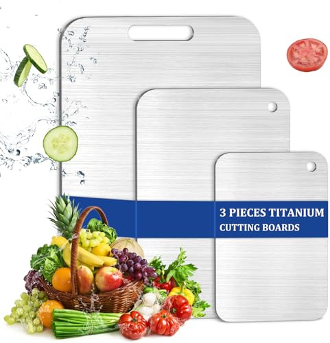 Tabla de Cortar de Titanio, 3 Piezas Tabla de Cortar de Acero Inoxidable, Titanium Cutting Board, Tabla de Cortar de Doble Cara, para cocina, Ideal para Carne, Pan, Verduras y Frutas (B)