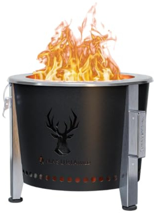Masuria Rauchfreie Feuerschale 39cm⌀ Alpha 400 - Tragbare Feuerstelle für Camping, Terrasse & Garten aus Edelstahl 304 - Hergestellt in EU - Patentierte Rauchreduzierung bis 95% - Verstellbare Beine