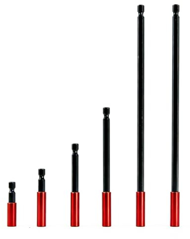 Juego de Extensores de Dados Hexagonales de 6 Piezas, Rojo, Extensión de Broca, Barras de Extensión Para Destornilladores de Impacto (50 mm, 60 mm, 100 mm, 150 mm, 300 mm)