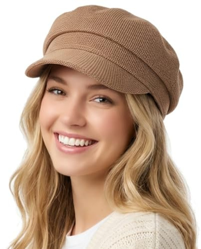 HIQIU Schirmmütze Damen Leinenimitat Fiddler Cap Freizeit Newsboy Barett | Flat Top Kappe mit Krempe für Frühling und Herbst