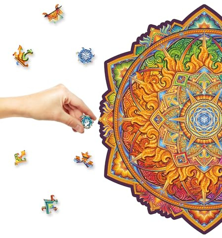 UNIDRAGON Holzpuzzle für Erwachsene - Nascent Sun Puzzle - 200 Teile | Medium 25 x 25 cm - Einzigartig geformte Puzzleteile - Lasergeschnittenes Holz - Holzgeschenkbox