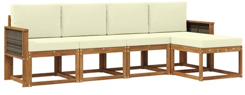 vidaXL Outdoor-Sofagarnitur 5 pcs Natur und Creme Polyester, Garten Sofa Set, Moderne Möbel für draußen, Robustes Sitzen für Terrasse, Garten und Balkon, schicker Akazien Lounge