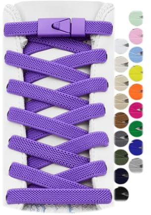 Stepace 2 Paar 8mm Flache Hohe Elastische ohne Binden Schnürsenkel | 8mm Breit ,mit Metallschnalle, für Sneaker Kinder Erwachsene