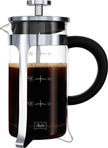 Melitta Cafetière à Piston en Verre Graduée, French Press, pour Café ou Thé, Récipient adapté au Micro-Onde, Acier Inoxydable, 1 L (8 Tasses), Premium, Inox
