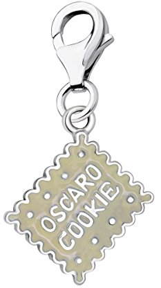 Quiges Charm Anhänger Creme Emaille 3D Oscaro Plätzchen Cookie 925 Silber mit Karabinerverschluss für Bettelarmband