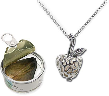 Teachers Apple Rhodium Plated Necklace Freshwater Cultured Pearl (5-7mm) in Oyster Set+Stainless Chain 18