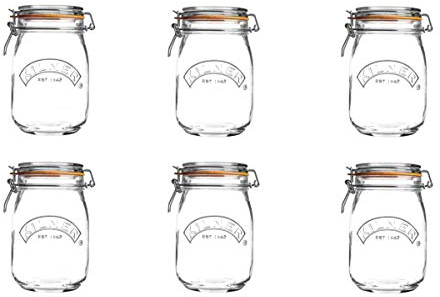 6 x Kilner Clip Top Glass Storage Jar - Round 1 Litre