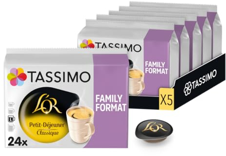120 Dosettes Café Extra-Long Spécial Petit Déjeuner L'OR, Compatibles avec les machines TASSIMO, Format Familial, Equilibré et Mousseux, 5 packs de 24 dosettes