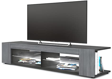 Vladon Lowboard Movie, TV-Kommode mit 4 offenen Fächern und Zierleisten, Schwarz matt/Avola-Anthrazit, inkl. LED-Beleuchtung weiß (134 x 29 x 39 cm)