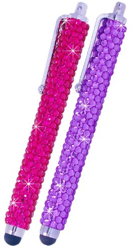 Eco-Fused Universal-Stylus-Stifte, 2 lange Stylus-Stifte mit Schmuckstein-Abdeckung, kompatibel mit allen kapazitiven Touchscreen-Geräten (alle iPhone, iPad, Android-Handys und Tablets) /