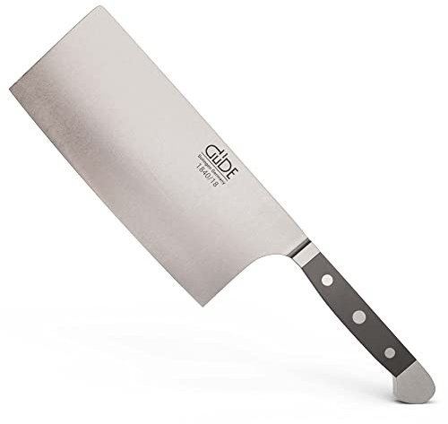 Güde Solingen - Cuchillo de cocinero chino forjado, 18 cm, POM negro, ALPHA - cuchillo de cocina, doble virola, Hecho a mano en Alemania