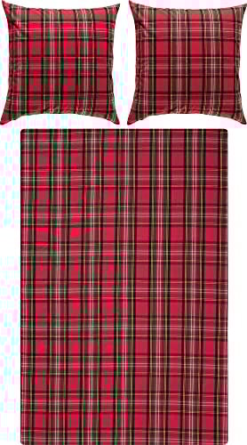 Erwin Müller warme Bettwäsche Flanell buntgewebt rot Größe 80x80 cm / 200x220 cm - hautsympathisch, atmungsaktiv, samtweich, 100% Baumwolle, mit Knopfverschluss