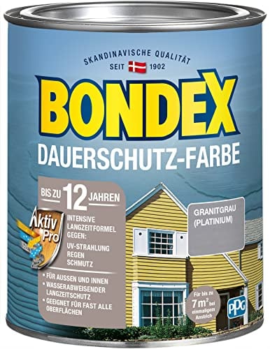 Bondex Dauerschutz Farbe Granitgrau (Platinum) 0,75 L für 7 m² | Hervorragende Farbstabilität | Wetter- und UV-Schutz - bis zu 12 Jahre | Seidenglänzend | Dauerschutzfarbe | Holzfarbe