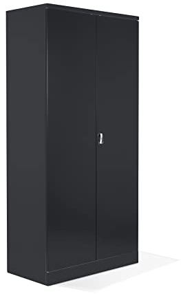 Schrank & Stuhl Aktenschrank Büroschrank Stahlschrank Flügeltürschrank mit 4 höhenverstellbaren Fachböden, 195x92x42 cm, Schwarz