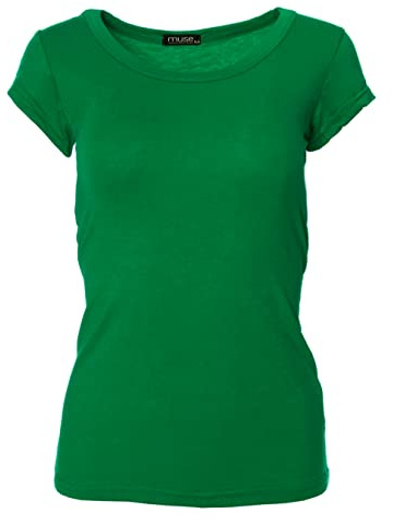 Easy Young Fashion - Damen Basic Rundhals T-Shirt - Kurzarm Unterziehshirt Skinny Fit 1001 - Grün L