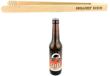 Geschenkset 2-TLG. „Nur für echte Kerle“ mit Bier „Hier grillt der Chef“ und Grillzange mit Spruch „Papa grillt am Besten“/ Geburtstagsgeschenk/kreatives Geschenk/Männer/Grillen