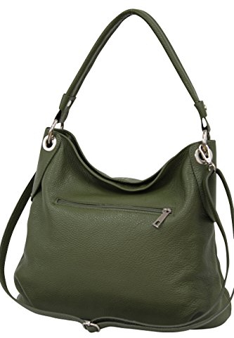 AMBRA Moda Damen echt Ledertasche Handtasche Schultertasche Beutel Shopper Umhängtasche GL012 (Olivgrün)