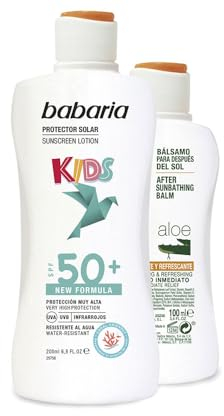 Babaria - Pack Protector Solar Mineral Niños SPF 50 y After Sun de Aloe Vera | Crema Solar Niños 50 | Protector Solar Infantil | Crema Solar Infantil | Sunscreen
