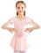 Kinder Ballettkleidung Mädchen Ballettkleid Kurzarm Langarm Balletttrikot Ballettanzug Tanzkleid Tanzbody aus Baumwolle mit Chiffon Rock Tütü (130, Rosa Kurzarm)