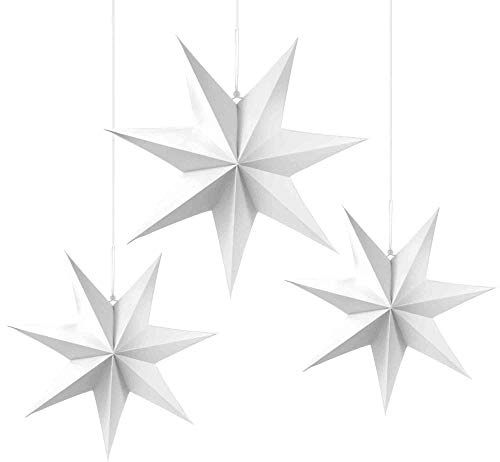 Frau WunderVoll® liebevolle Faltsterne weiß 3 Stück: 1 Stück Durchmesser 90 cm + 2 Stück Durchmesser 70 cm 7 Zacken geschlossene Oberfläche Feste Pappe