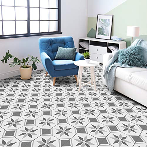 1 Sticker adhésif carrelages sol 60x100cm anti-dérapant | Sticker Autocollant Carreaux de ciment Sol résistant à l'eau - Carreaux de ciment adhésif pour sol - azulejos