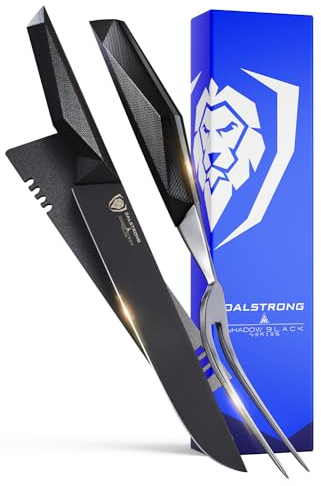 DALSTRONG Carving Knife & Fork Set - 9 Blade - Shadow Black Series - Black Titanium Nitride Coated HC Steel - Sheath - NSF Certified